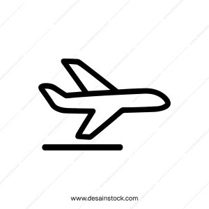 Simple Outline Airplane Taking Off Runway Icon Design Illustration