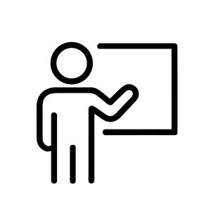 Minimalist Line Art Presenter Explaining at Whiteboard Training Business Icon