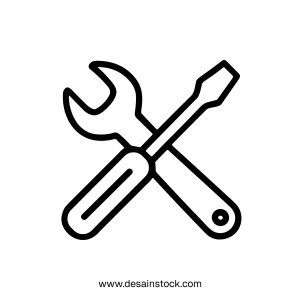Minimalist Outline Crossed Screwdriver and Wrench Symbol Industrial Service Icon