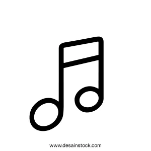 Minimalist Outline Musical Note Symbol Black Icon Element Design
