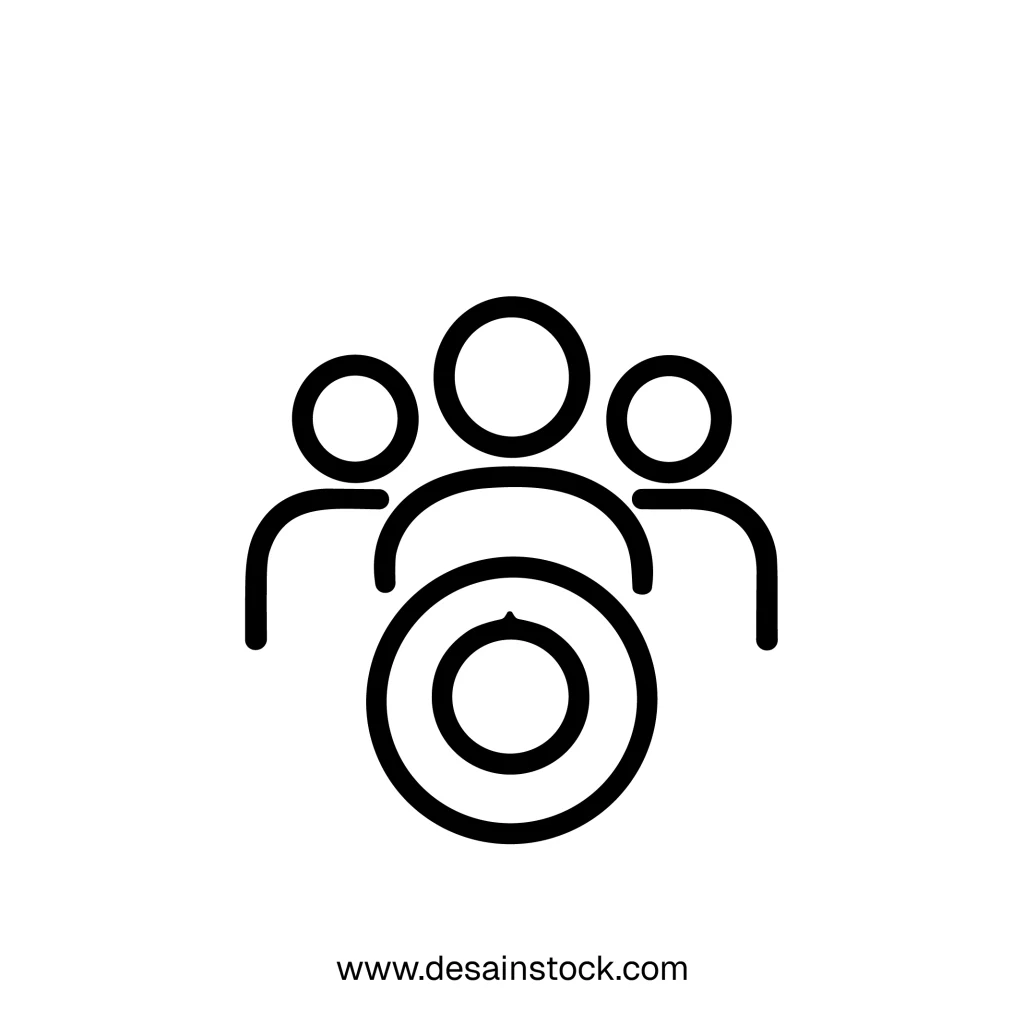 Simple Line Group People with Donut Chart Inside Icon Graphic