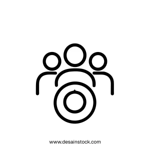 Simple Line Group People with Donut Chart Inside Icon Graphic