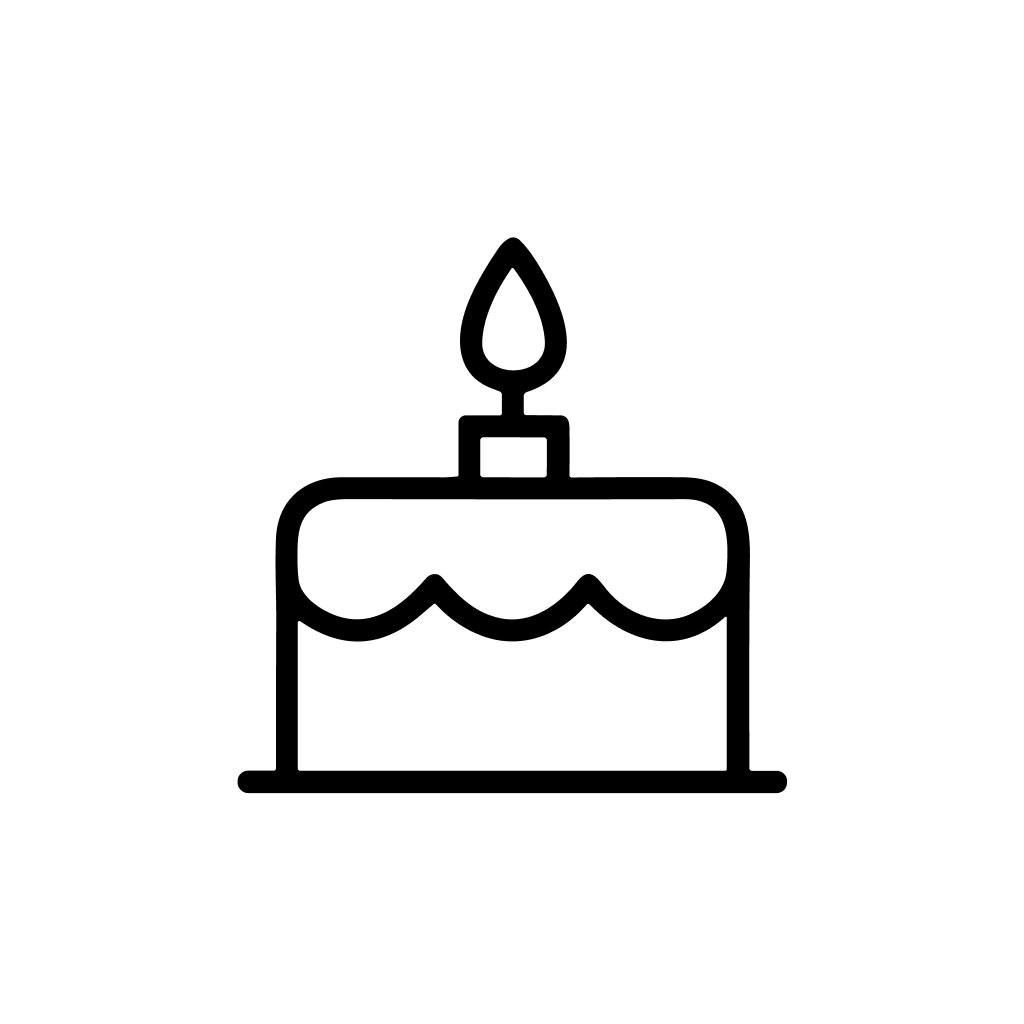 Simple Line Drawing Cake with Candle Celebration Event Icon Illustration