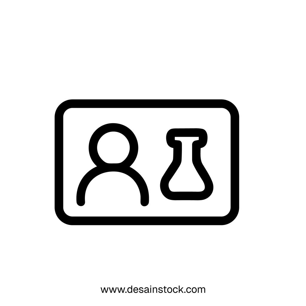 Outline Simple Identification Card with Laboratory Flask Icon Symbol