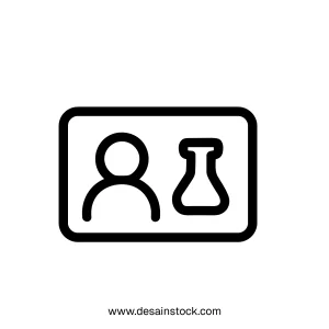 Outline Simple Identification Card with Laboratory Flask Icon Symbol