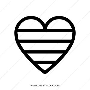 Simple Outline Striped Heart Shape Black and White Line Art Icon