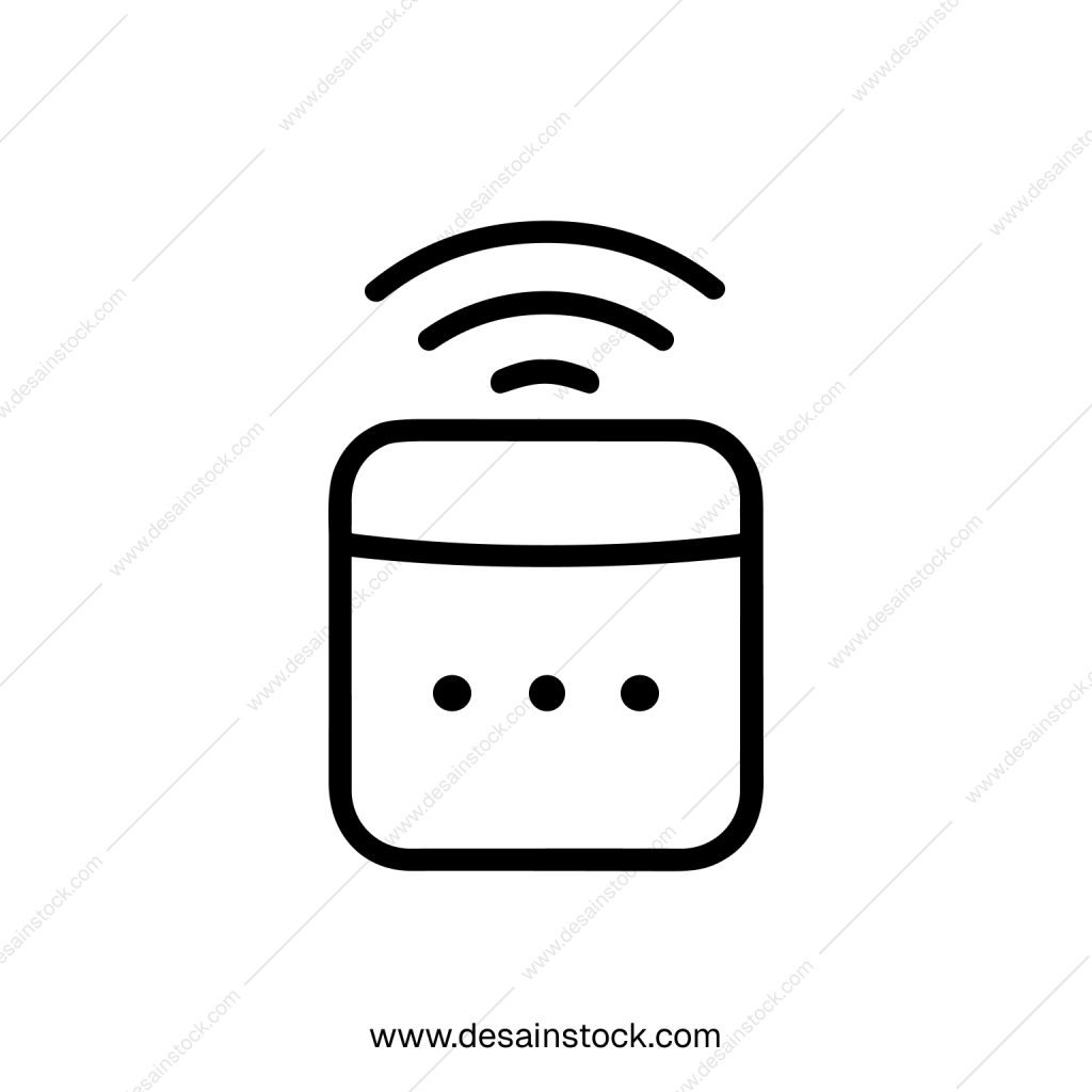 Minimalist Outline Smart Speaker Device with Wireless Connection Icon