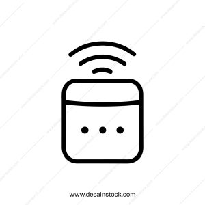 Minimalist Outline Smart Speaker Device with Wireless Connection Icon
