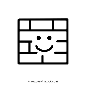 Minimalist Outline Smiling Brick Wall Building Block Construction Element Icon