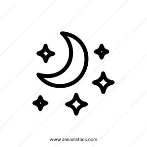 Simple Line Moon and Star Element Shine Sparkle Icon Graphic