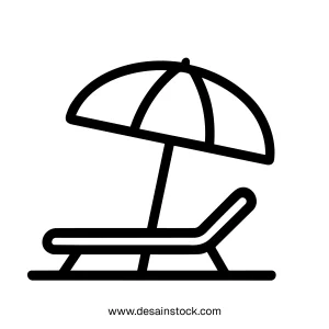 Outline Simple Beach Bed and Umbrella Illustration Relaxation Icon