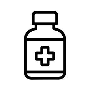 Outline Minimalist Medicine Bottle with Plus Sign Healthcare Icon