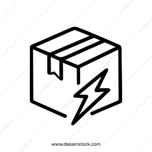 Outline Handdrawn Delivery Box with Lightning Symbol Icon Element