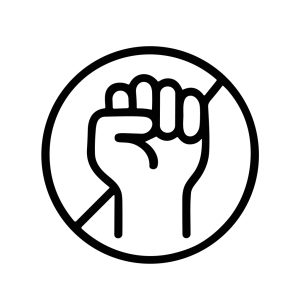 Linear Stop Hand Raised Fist Gesture Icon with Circular Frame Symbol