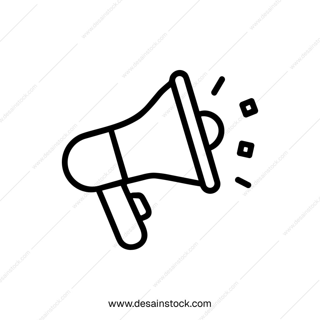 Simple Outline Bullhorn Communication Icon Shape with Sound Symbol Element