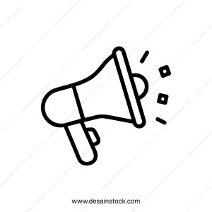 Simple Outline Bullhorn Communication Icon Shape with Sound Symbol Element