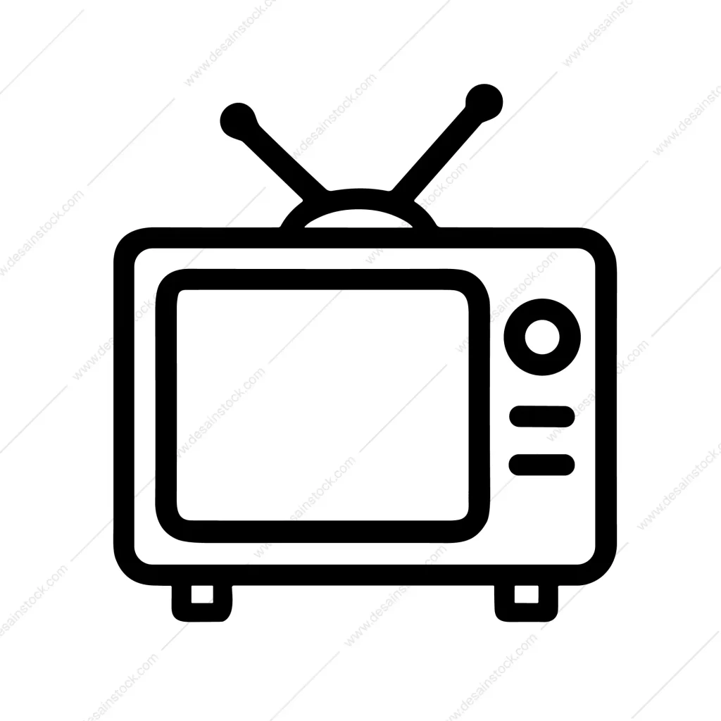 Simple Lineart Television Broadcast Receiver Screen Outline Shape Icon