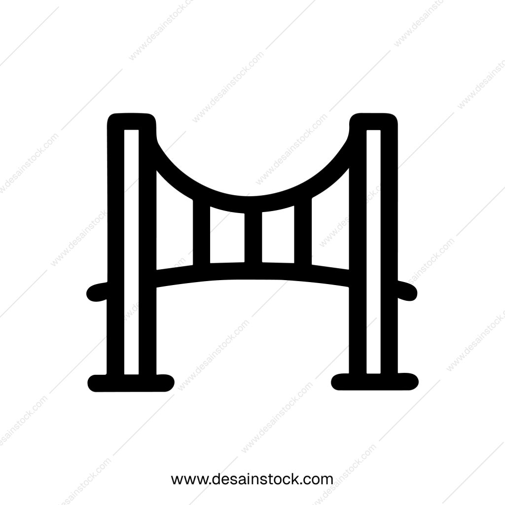 Outline Simple Bridge Construction Landmark Symbol Shape Icon Black and White