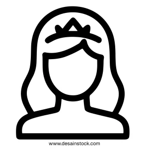 Simple Outline Face of Princess with Tiara Icon Illustration