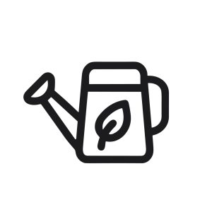 Minimalist Outline Style Watering Can with Leaf Design Icon Illustration