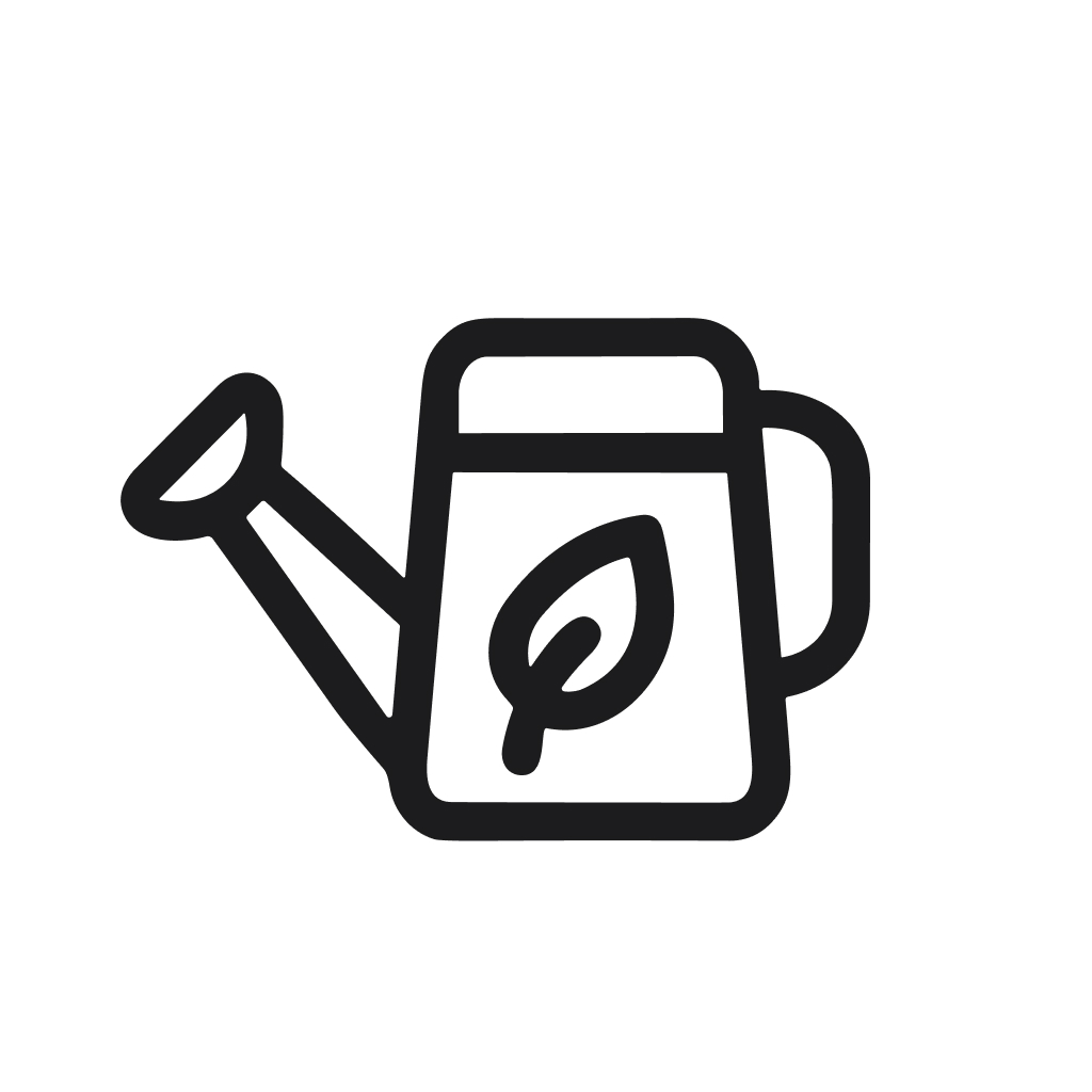 Minimalist Outline Style Watering Can with Leaf Design Icon Illustration