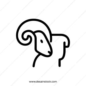 Minimalist Line Art Ram Icon with Bold Outline and Curved Horns