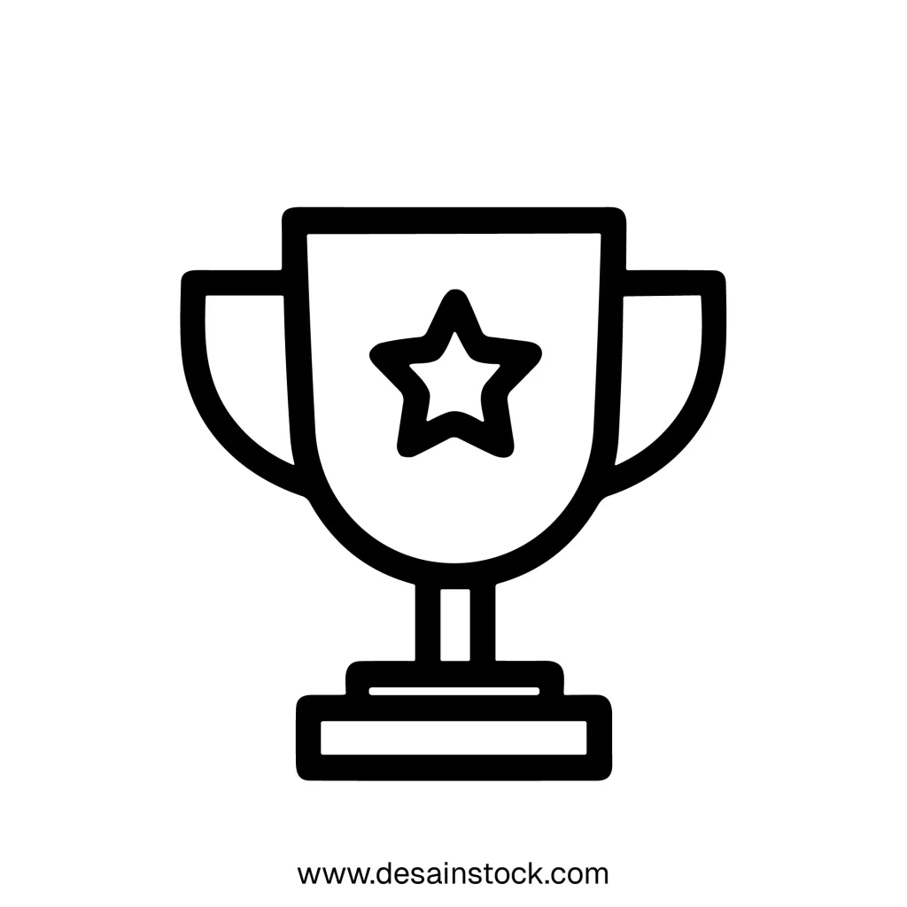Simple Outline Drawing Trophy Cup with Star Shape for Achievement Icon
