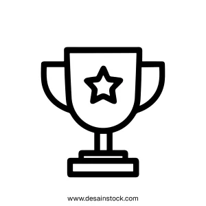 Simple Outline Drawing Trophy Cup with Star Shape for Achievement Icon