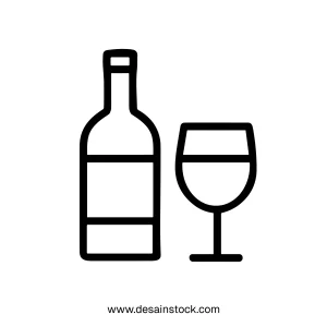Simple Outline Wine Bottle and Glass Beverage Alcohol Drink Icon