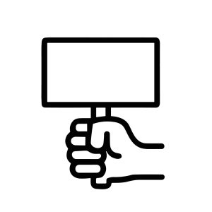 Minimalist Outline Hand Holding Blank Sign Board Shape Icon Design