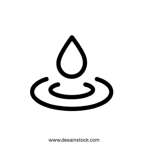 Minimalist Line Drawing Water Drop Icon with Ripples Surface Illustration