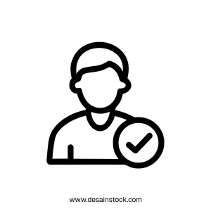 Line Art User Checkmark Symbol with Approval Circle Element Icon