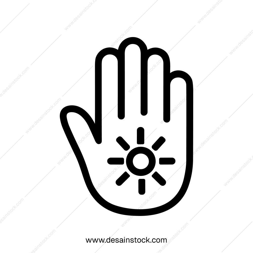 Simple Line Hand with Sun Symbol Icon for Skin Protection Concept