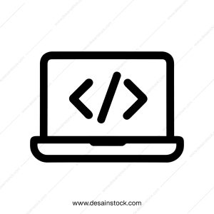 Simple Line Style Code Laptop Icon for Application Development Process