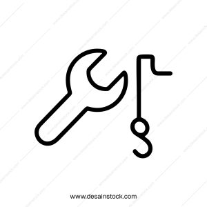 Minimalist Outline Wrench and Hook Tool Symbol Line Art Icon