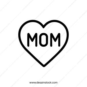 Simple Outline Heart Shape Mom Word Design Element Graphic Icon