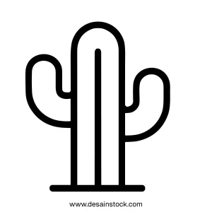 Simple Outline Style Cactus Plant Desert Nature Floral Element Icon