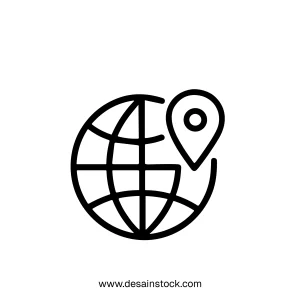 Outline Minimalist Globe Location Pin Destination Symbol Travel Icon Design