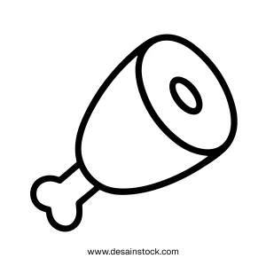 Simple Outline Ham Leg Meat Slice Minimalist Line Art Icon