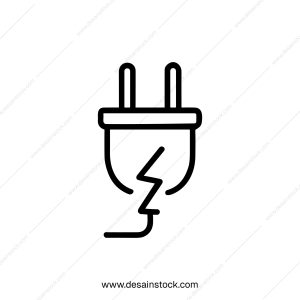 Simple Outline Electrical Plug with Crack Symbol Icon Illustration