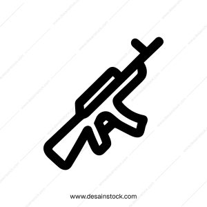 Simple Line Art Ak47 Assault Rifle Military Weapon Icon Design