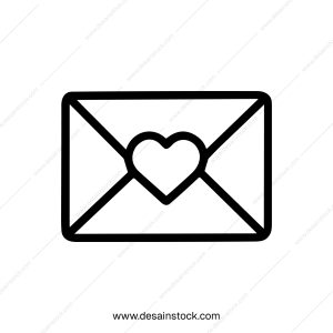 Outline Simple Envelope with Heart Shape on Black Line Icon Design