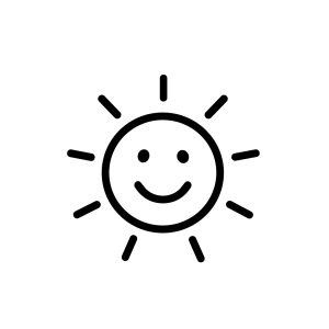 Simple Outline Smiling Sun Character Icon with Rays Weather Element