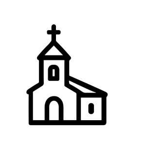Simple Outline Minimalist Church Building with Cross Architecture Icon