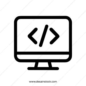 Simple Outline Monitor with Coding Symbol Icon Design for Developer