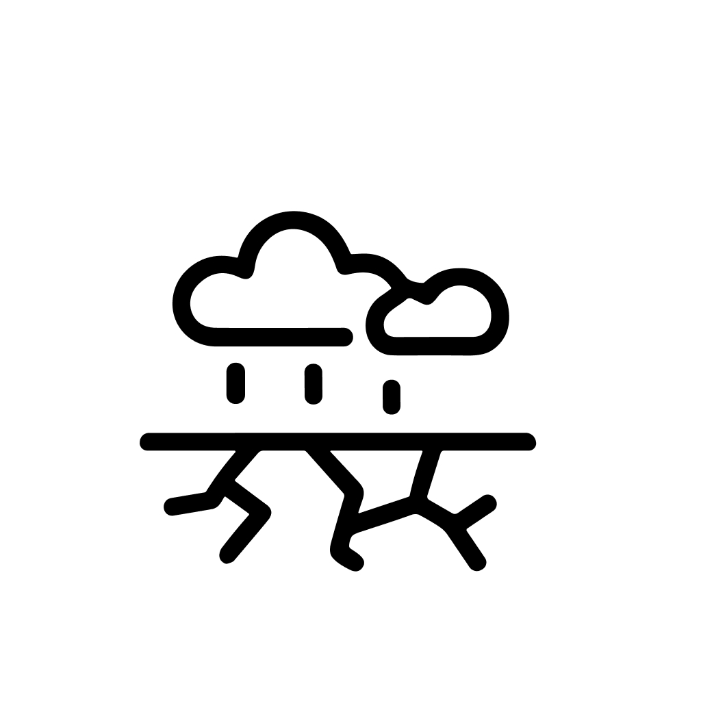 Outline Simple Soil Erosion with Rain Cloud Weather Icon
