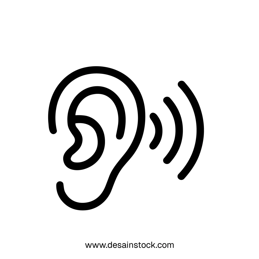 Line Art Ear and Sound Wave Simple Symbol Hearing Organ Icon