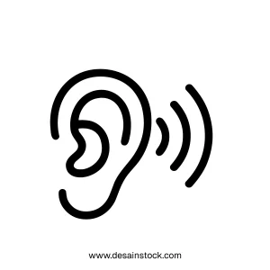 Line Art Ear and Sound Wave Simple Symbol Hearing Organ Icon