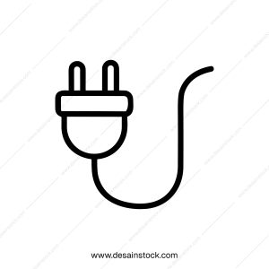Minimalist Outline Electric Plug with Cable Line Art Icon Design
