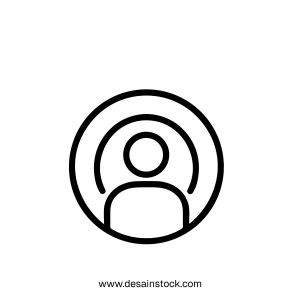 Simple Outline Person Inside Circle with Podcast Signal Icon Design